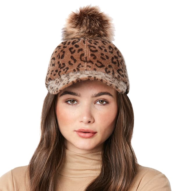 JayLey Collection Animal Print Cashmere Blend Cap With Pom