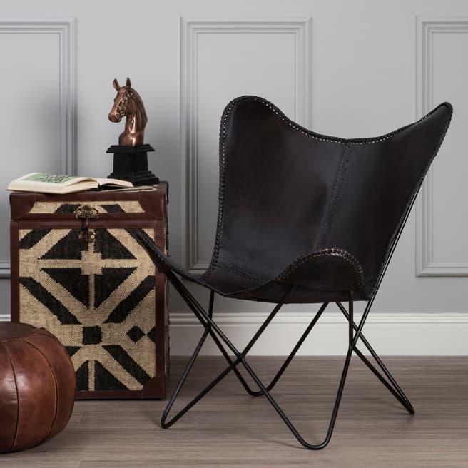 Premier Housewares Buffalo Black Leather Butterfly Chair