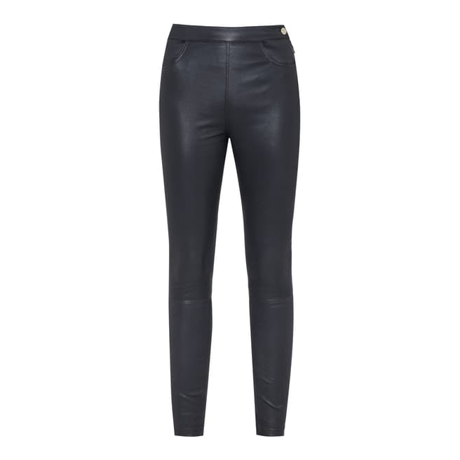 Reiss Navy Vine Leather Trousers