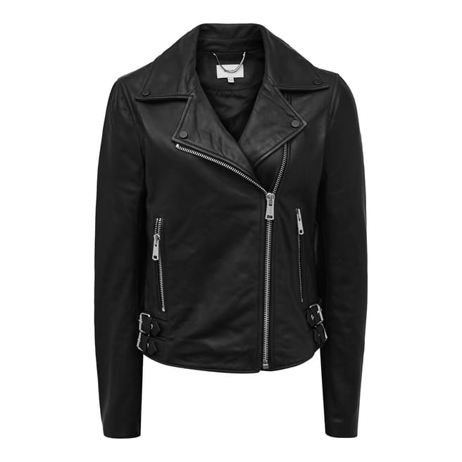 Reiss Black Ally Leather Biker Jacket