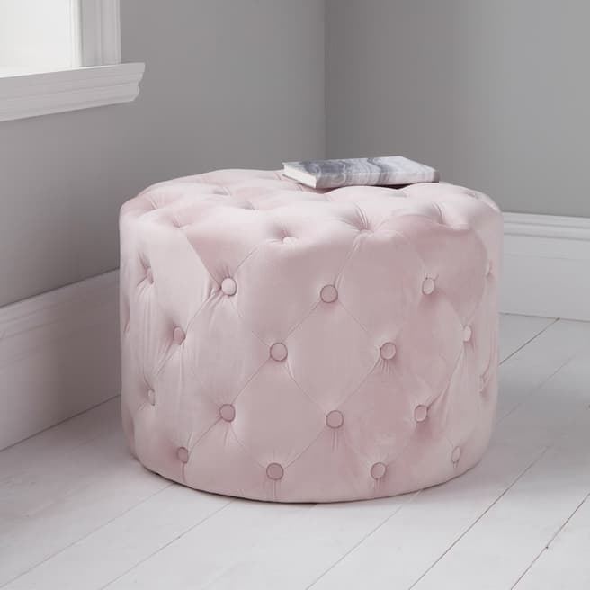 Native Home & Lifestyle Pastel Pink Tufted Velvet Pouffe