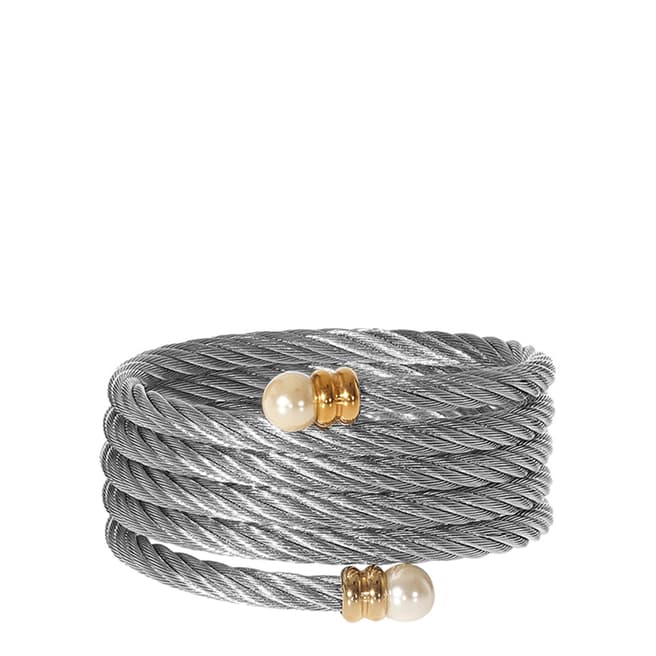 Chloe Collection by Liv Oliver Gold/Silver Two Tone Wrap Pearl Bangle