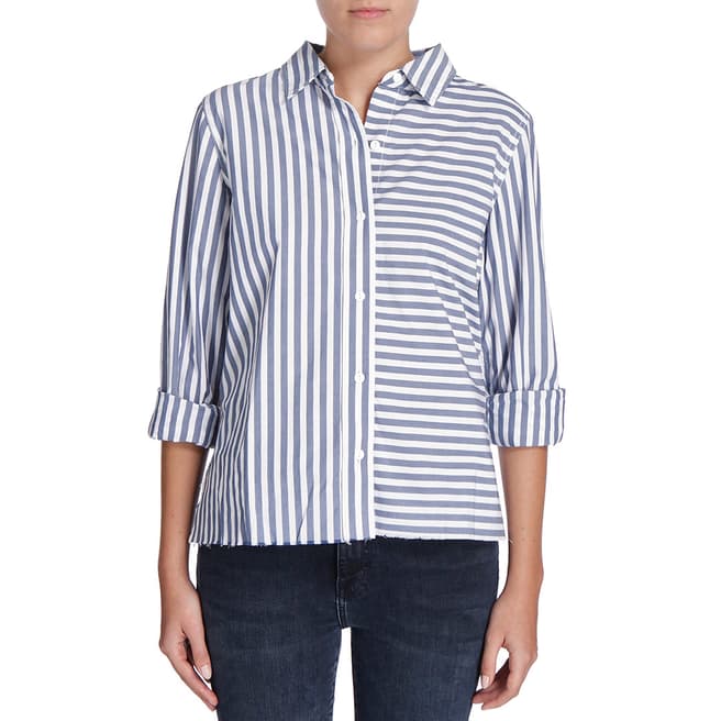 Current Elliott Blue/White Des Stripe Cotton Shirt