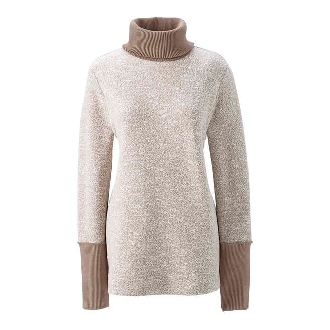 Lands End Taupe/Tan Starfish Marled Roll Neck Jumper