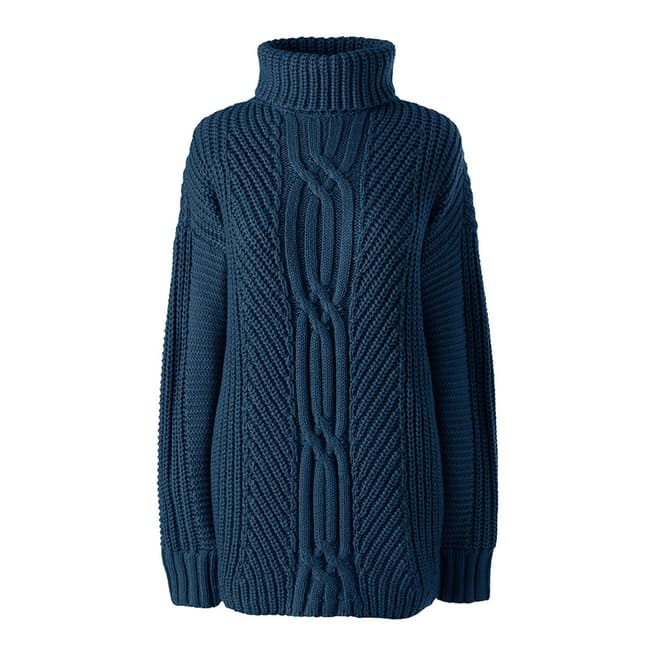 Lands End Navy Eco-Friendly Cable Shaker Roll Neck