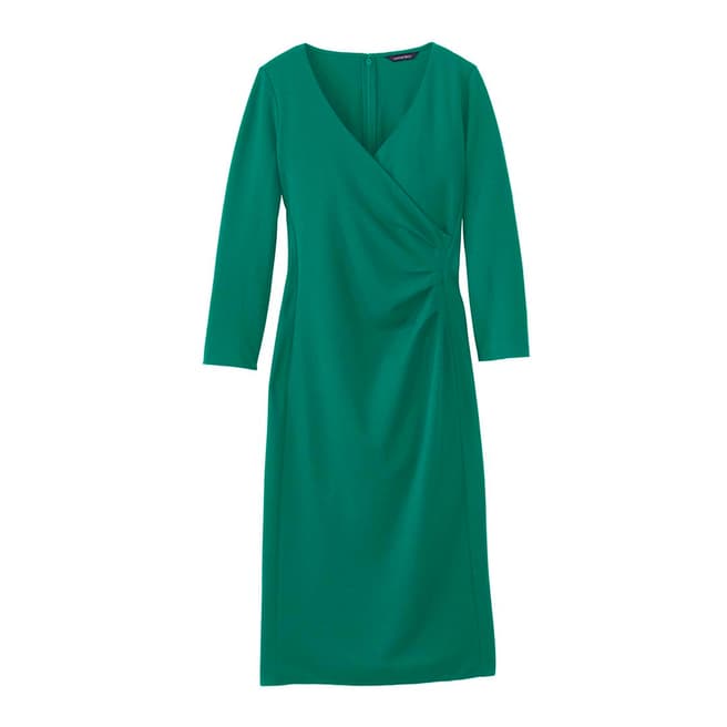 Lands End Green Ponte Jersey Tucked Wrap Dress
