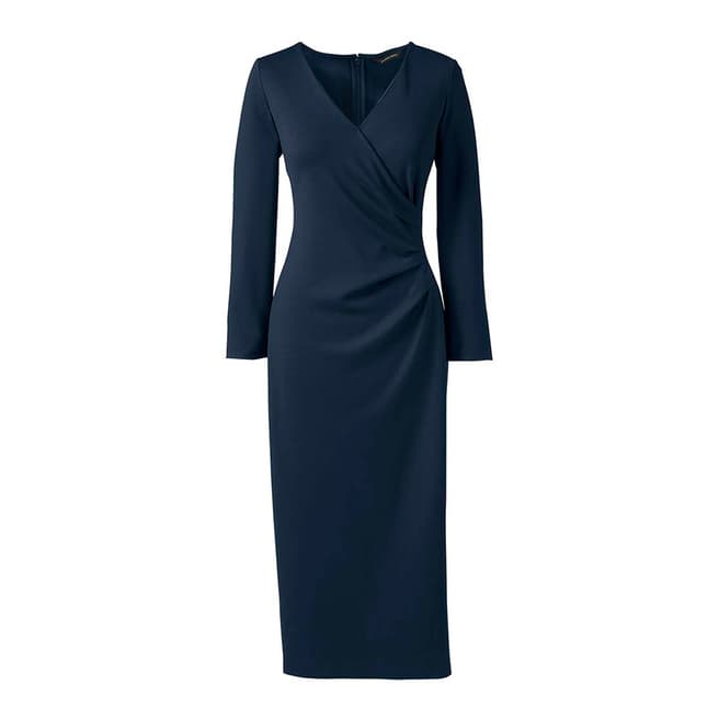 Lands End Navy Ponte Jersey Tucked Wrap Dress