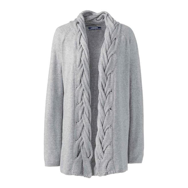 Lands End Gray Cable Placket Cardigan