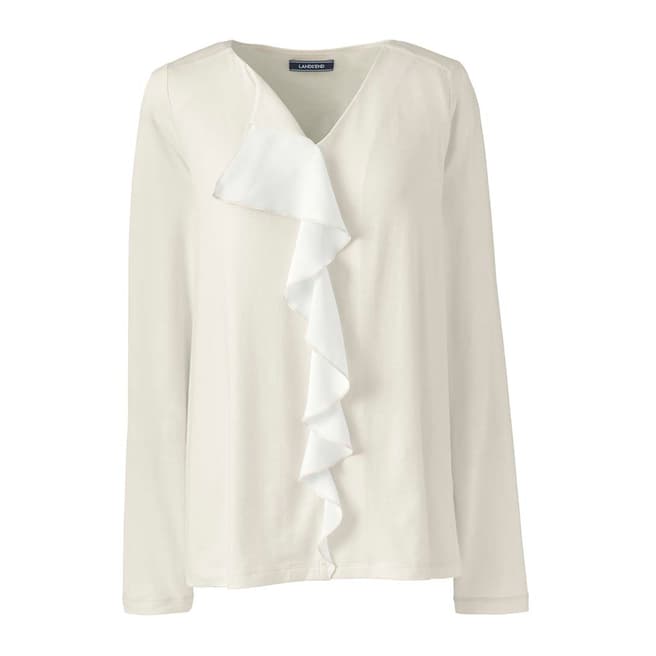 Lands End Ivory Satin Ruffle Front Top