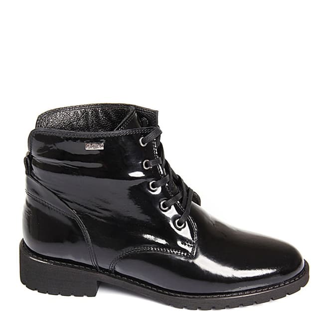 Gön Black Leather High Shine Chunky Heel Ankle Boots 