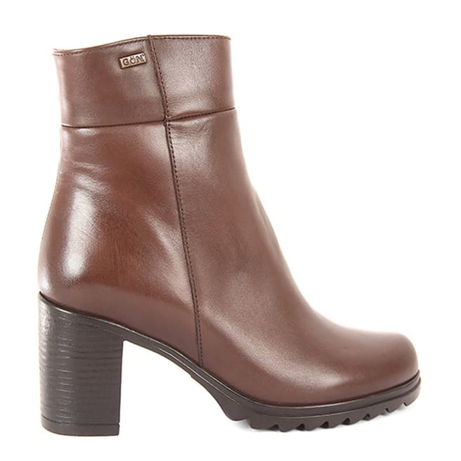 Gön Chocolate Brown Leather Block Heel Ankle Boots