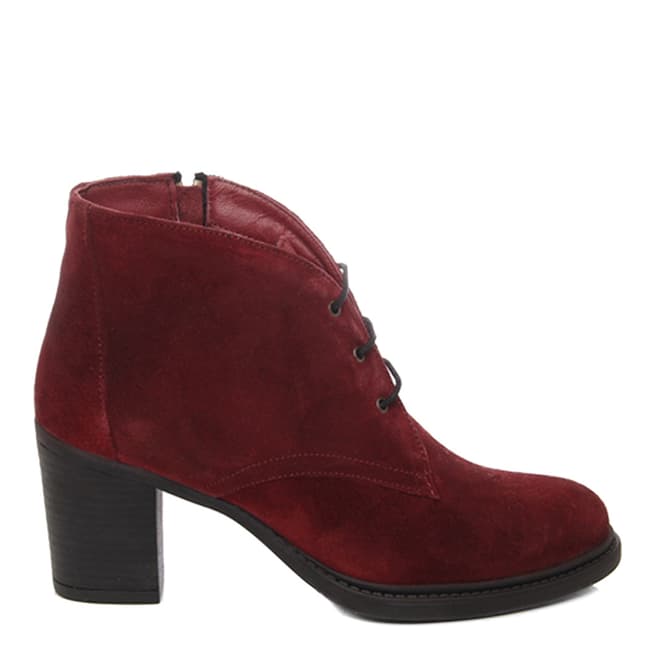 Gön Burgundy Suede Heeled Lace Up Shoe Boots