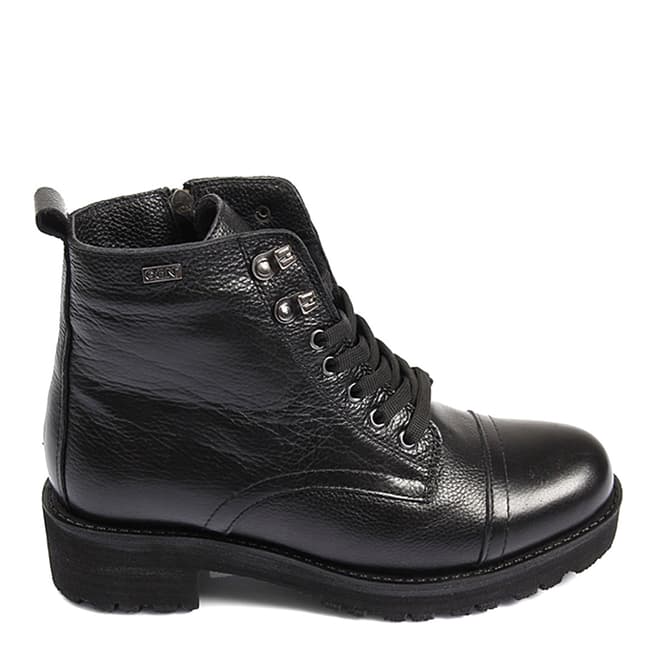 Gön Black Leather Textured Lace Up Boots 