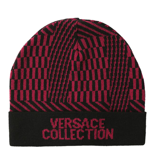 Versace Collection Black/Violet Wool Blend Patterned Beanie