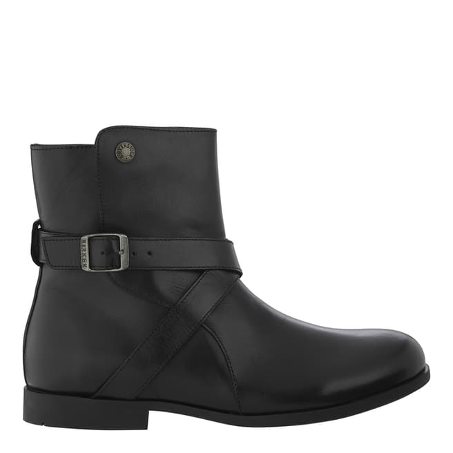 Birkenstock Black Leather Collins Strap Buckle Regular Ankle Boots 