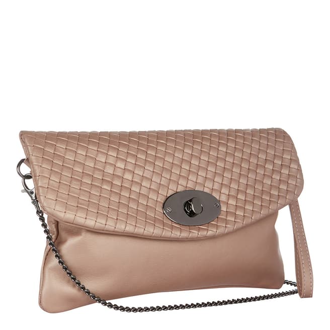 Giulia Massari Blush Pink Basket Weave Clutch Bag