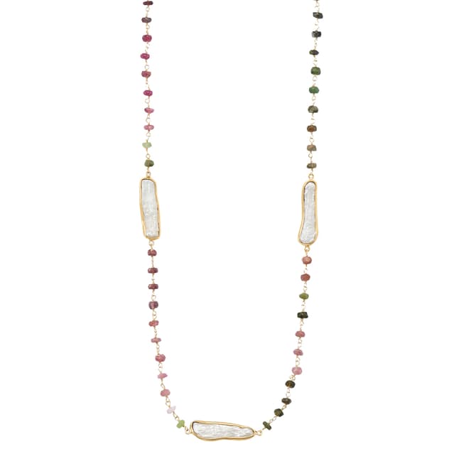 Liv Oliver 18k Gold Multi Tourmaline And Pearl Necklace
