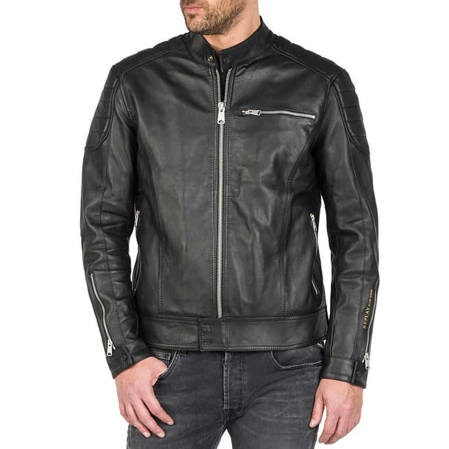 Replay Black Crust Leather Biker Jacket