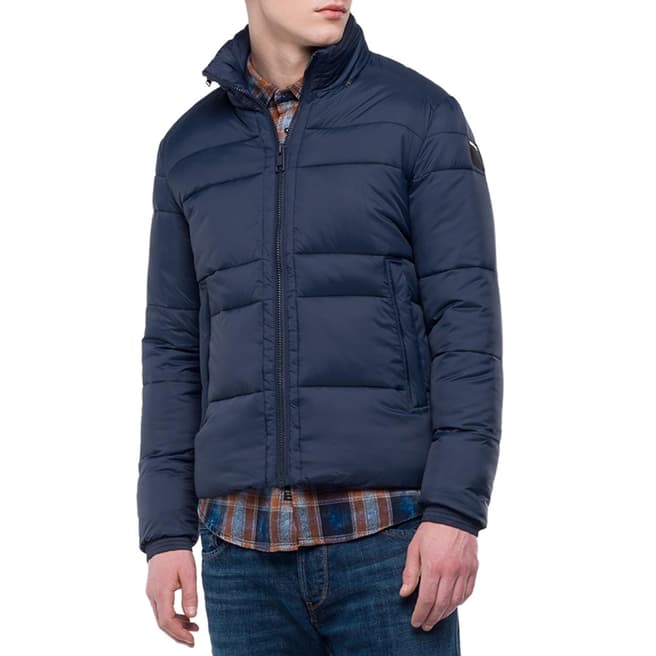 Replay Navy Quilted Hooded Jacket