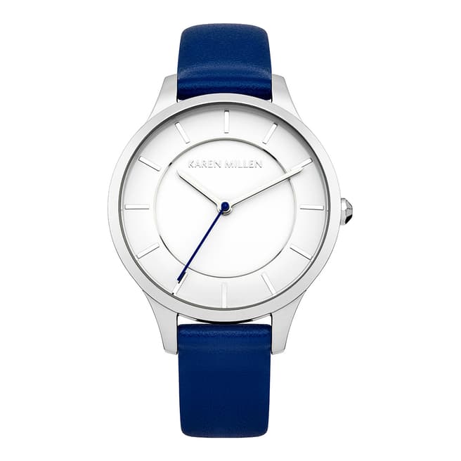 Karen Millen Blue Leather Round Watch