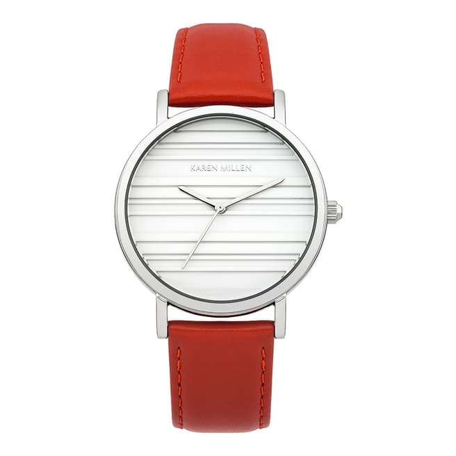Karen Millen Red Leather Round Watch