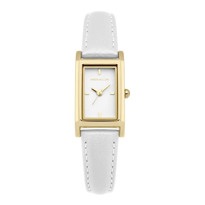 Karen Millen Pearlised White Leather Rectangular Watch