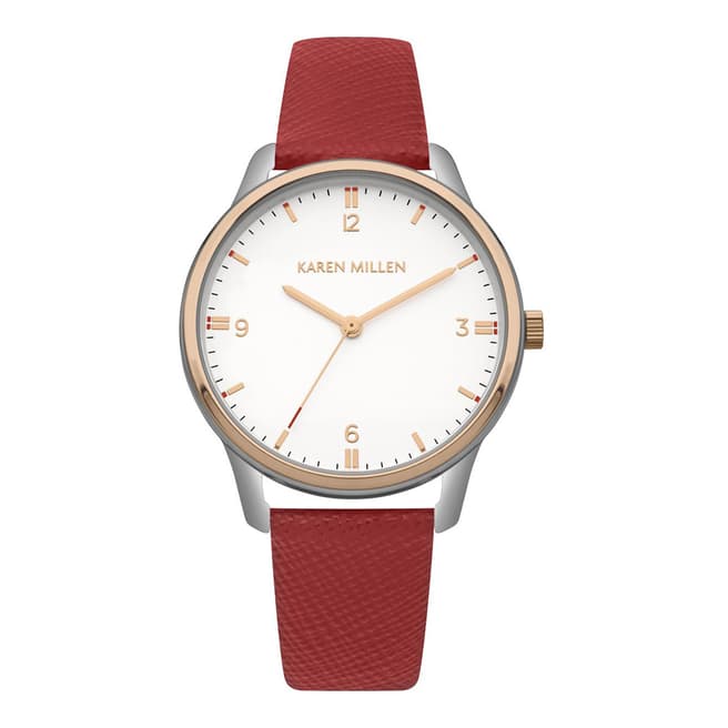 Karen Millen Red Saffiano Leather Round Watch
