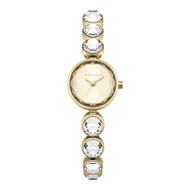 Karen Millen Gold Stainless Steel with Gold Faceted Stones Round Watch