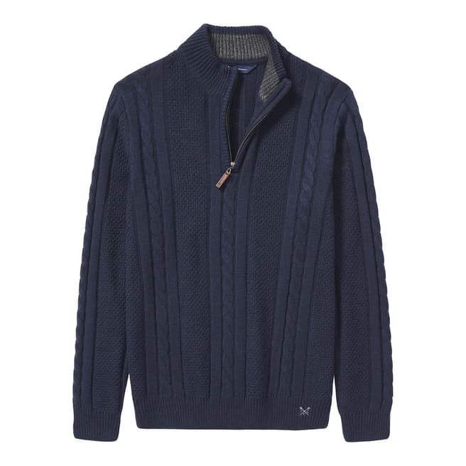Crew Clothing Navy Lydford Cable Half Zip Jumper