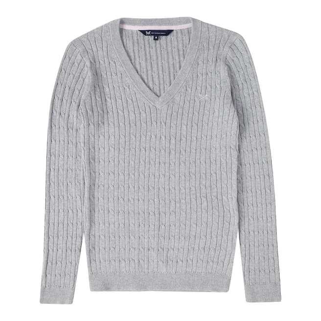Crew Clothing Grey V-Neck Heritage Cable Jumper