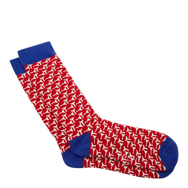 Ted Baker Red/Blue Golfboy Tee Print Golf Socks