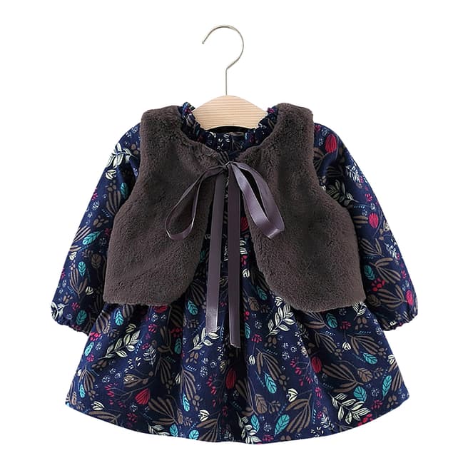 Style My Kid Girls Winter Blossom Dress with Gilet Blue