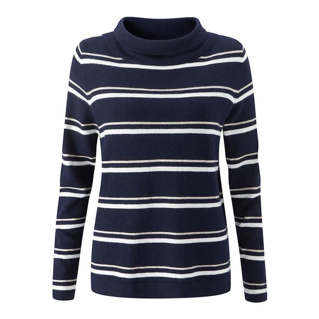 Pure Collection Navy Stripe Wool Blend Toccato Bardot Sweater