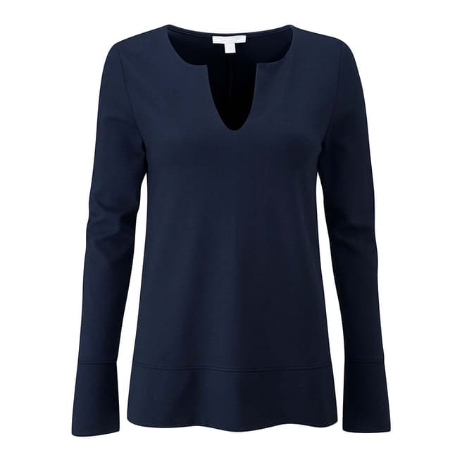 Pure Collection Navy Ponte V Neck Top