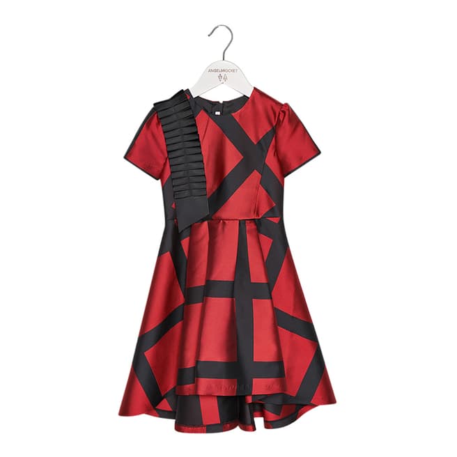 Angel & Rocket Girls Red and Black Electra Pleat Shoulder Detail Dress 