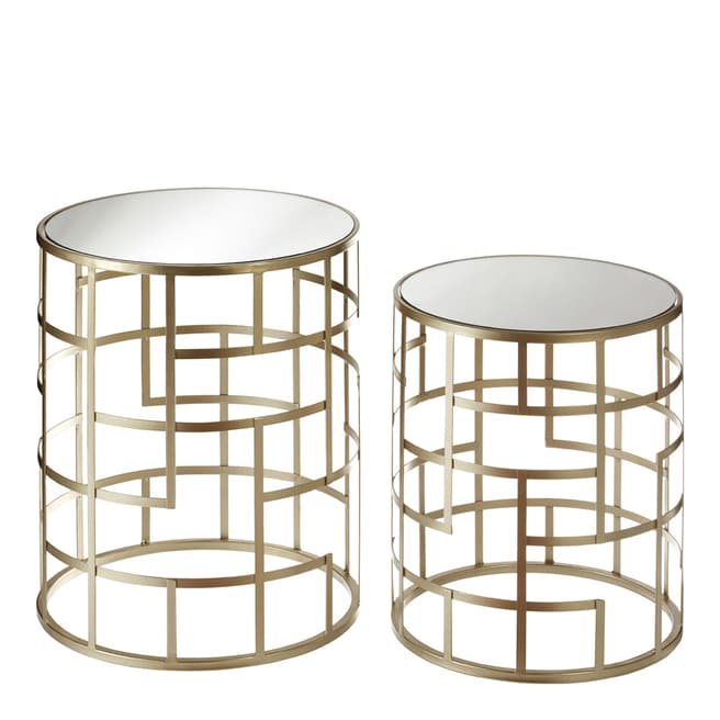 Fifty Five South Set of 2 Avantis Mirror Top Tables, Champagne