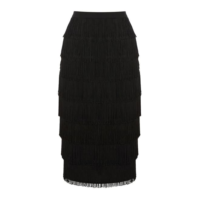 Oasis Black Fringed Pencil Skirt