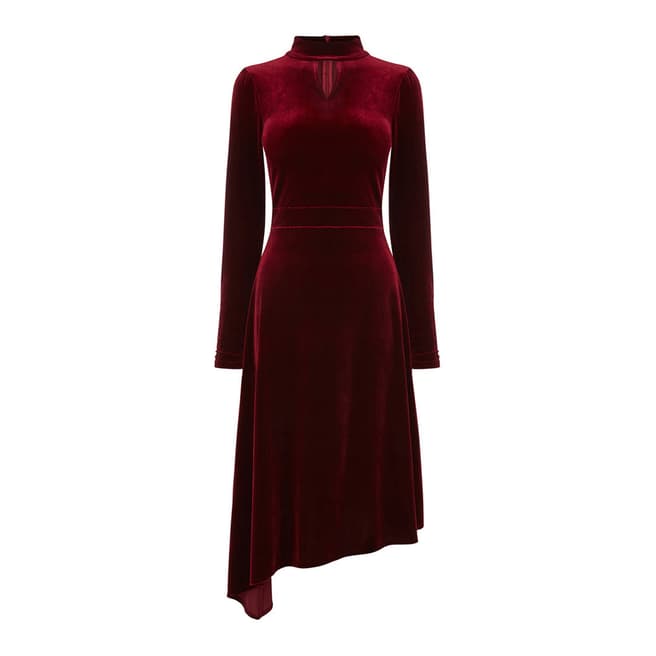 Oasis Burgundy Velvet Asymmetric Midi Dress