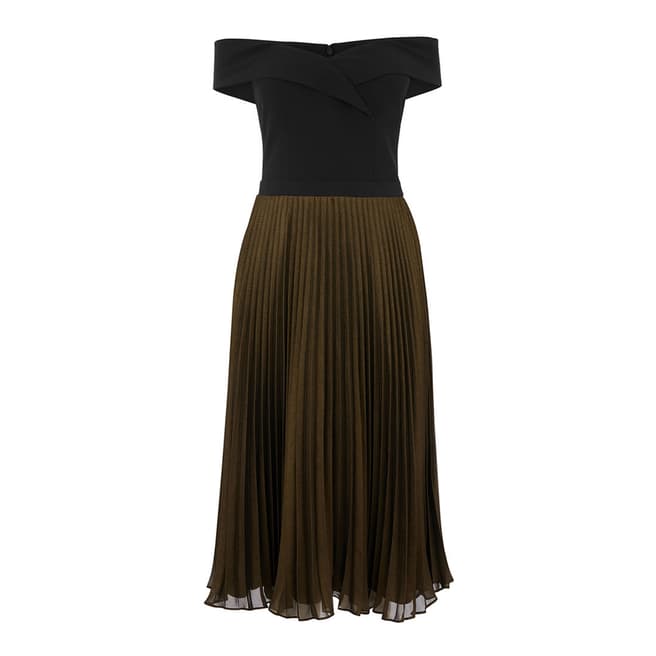 Oasis Multi Black Bardot Midi Dress