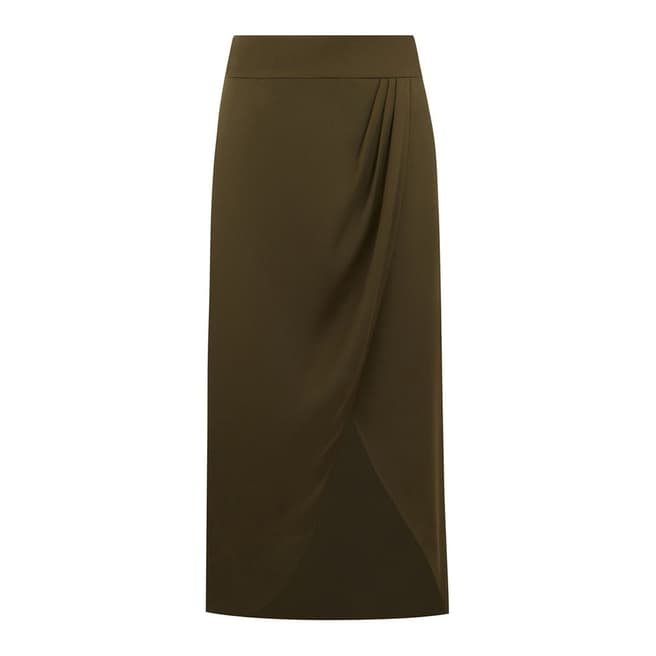 Oasis Khaki Satin Wrap Tie Side Skirt
