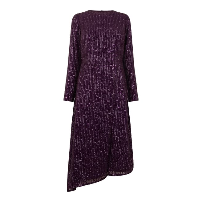 Oasis Mid Purple Sequin Sleeved Midi Dress