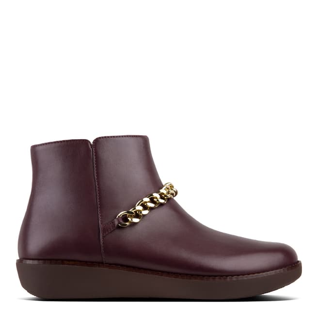 FitFlop Deep Plum Leather Pia Chain Ankle Boots