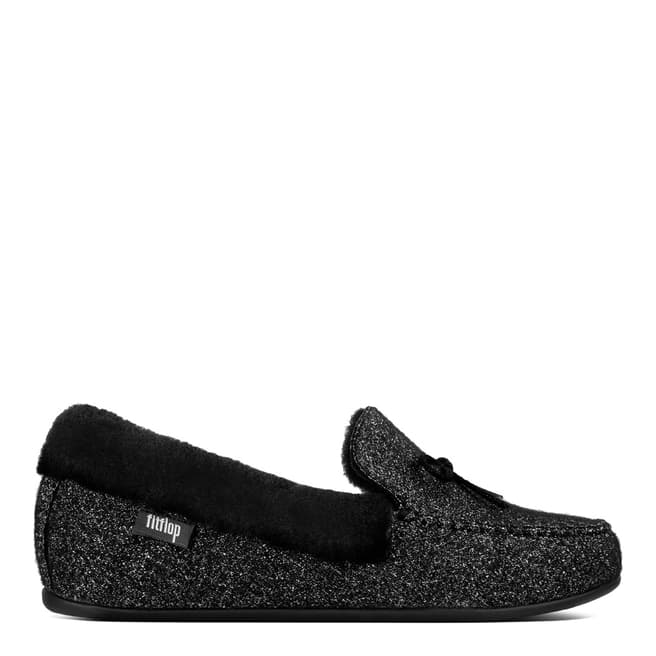 FitFlop Black Clara Glimmerwool Shearling Moccasin Slippers 