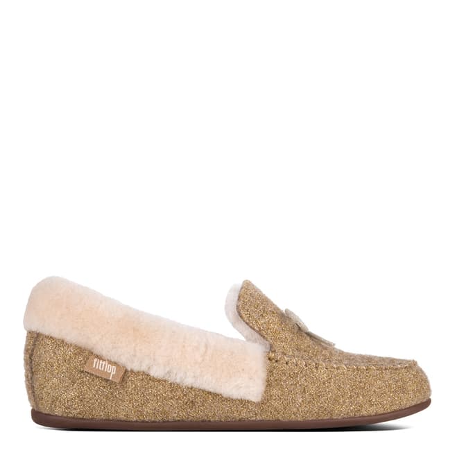 FitFlop Gold Clara Glimmerwool Shearling Moccasin Slippers 