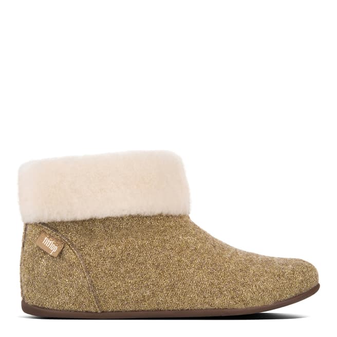 FitFlop Gold Wool Sarah Shearling Glimmer Slipper Booties