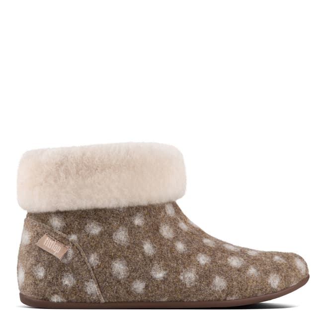 FitFlop Taupe Polka Dot Wool Sarah Shearling Slipper Booties 