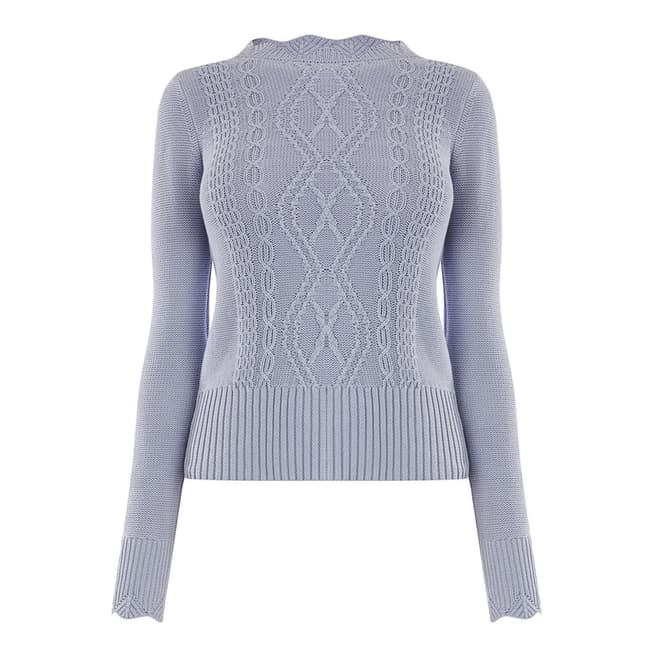 Oasis Mid Blue Laura Scalloped Cable Knit Jumper 