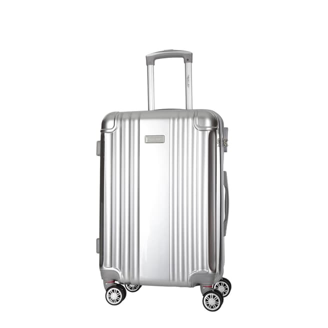 Travel One Silver Comilla Low Cost 8 Wheel Suitcase 46cm
