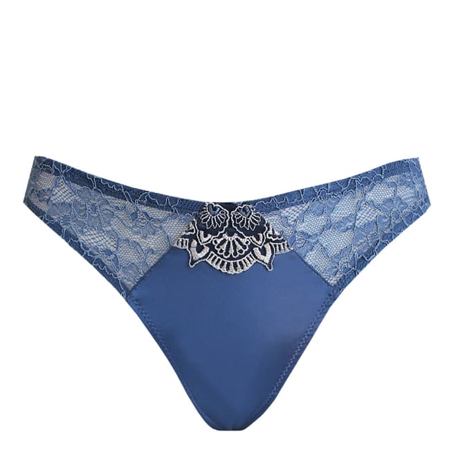 Tallulah Love Smoky Blue Aphrodite Satin And Lace Corded Thong