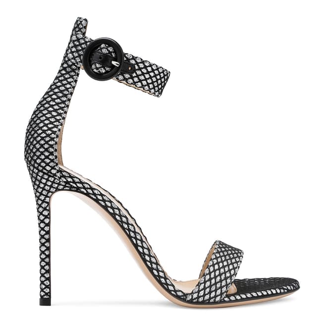 Gianvito Rossi Black & Silver Glitter Marilyn High Heel Sandals 